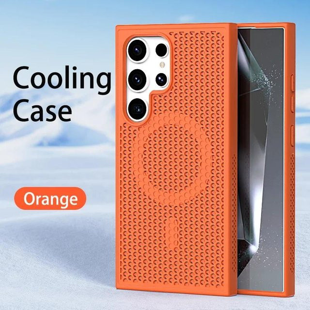 Kühlende MagSafe Telefonhülle mit atmungsaktiver Gitternetzabdeckung für Samsung Galaxy S25, S24, S23, S22 Ultra FE Plus und S25 Plus in Orange - Bild 1