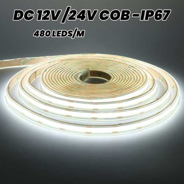 HEGEHE COB LED-Streifen IP67 Wasserdicht mit 480 LEDs pro Meter für TV-Hintergrund und Heimdekoration, Weiß, DC 12V - Bild 1