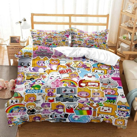 Lankybox Foxy Boxy Bettwäscheset mit Cartoon 3D Design, Queen Size, Mehrfarbig