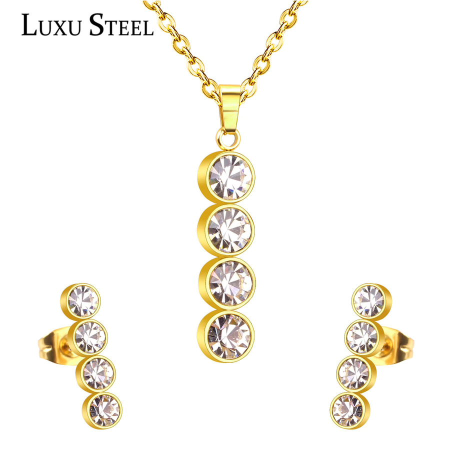 LUXUSTEEL Halskette, Edelstahl, vergoldet, Zirkonia, Kristall, Kinder - Bild 1