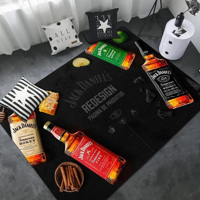 Karpetti Jack Daniels Whisky Muster Teppich, Waschbar und Rutschfest, Schwarz, B: 160 cm, T: 200 cm - Bild 1
