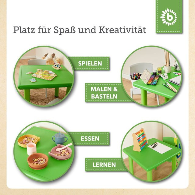 Bieco Kindertisch mit 2 Stühlen für innen und außen in Grün und Mehrfarbig - Bild 1