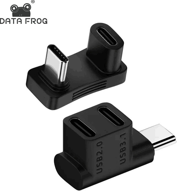 DATA FROG 2-in-1 USB-C-Verlängerungsadapter für Steam Deck, rechtwinkliger Lade- und Daten-Synchronisierungskonverter, Schwarz - Bild 1