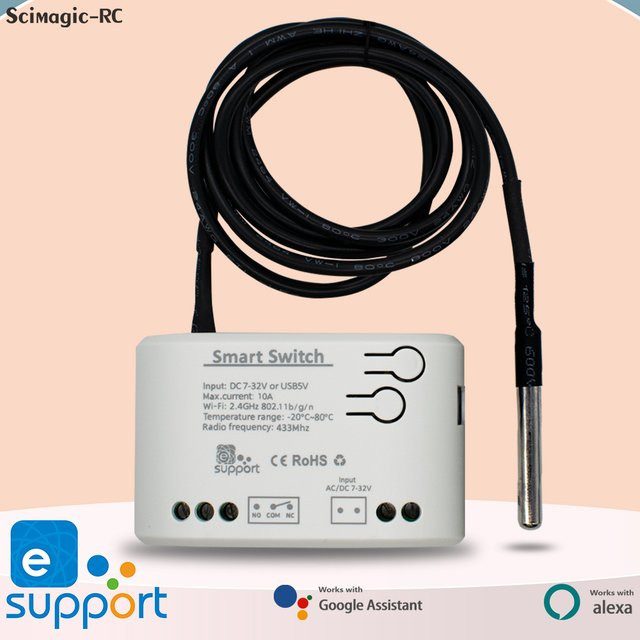 5er Set Scimagic-RC Wifi Smart Switch mit Temperatursensor in Weiß, kompatibel mit eWeLink App, Alexa und Google Home, 12V 24V 85-250V 220V - Bild 1