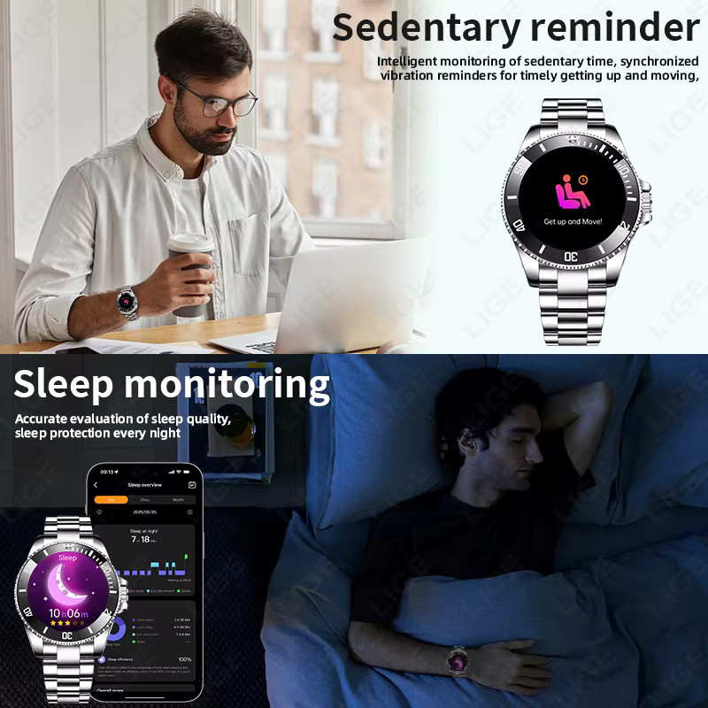 LIGE Smartwatch, Edelstahl, Schwarz, Herren - Bild 5