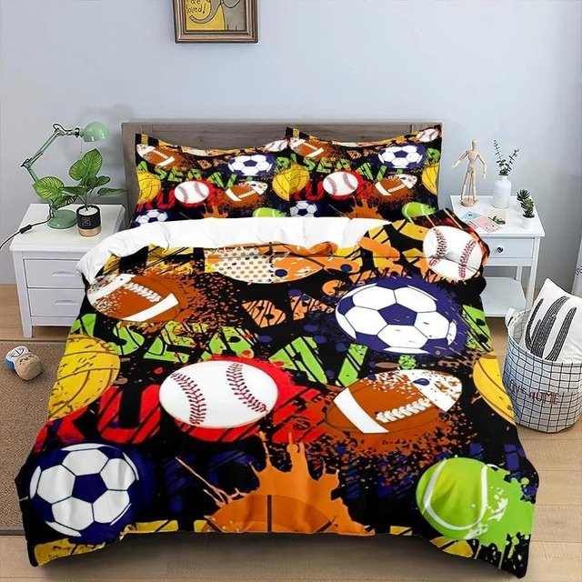 JMG Household Supplies Fußball 3D Bettwäscheset aus Mikrofaser mit Bettbezug und Kissenbezügen, Mehrfarbig, B/H: 135 x 200 cm - Bild 1