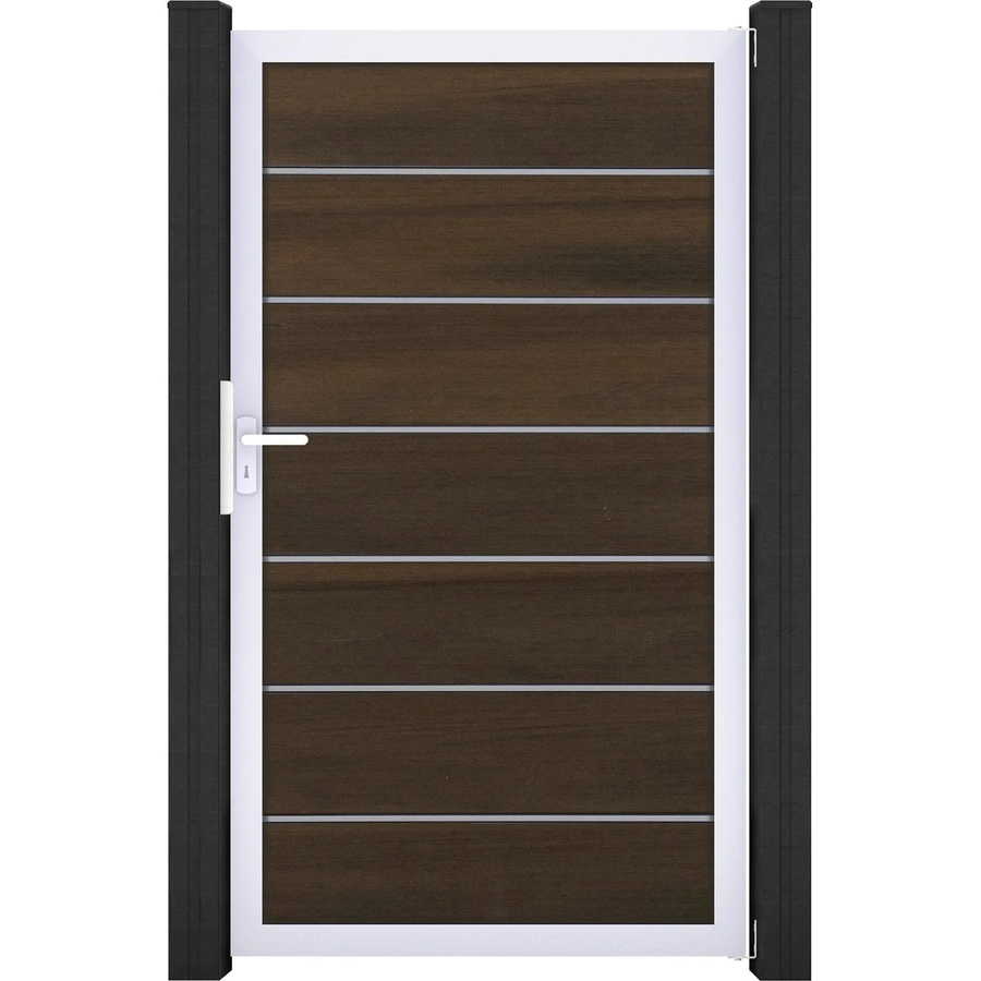 GroJaSolid Grande Premium Tor Walnuss co-extrudiert WPC Braun B: 100 cm, H: 180 cm - Bild 2