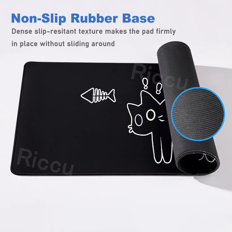 Riccu Gaming-Mauspad Süße Katze XXL Schwarz mit Rastkante aus Gummi - Bild 2