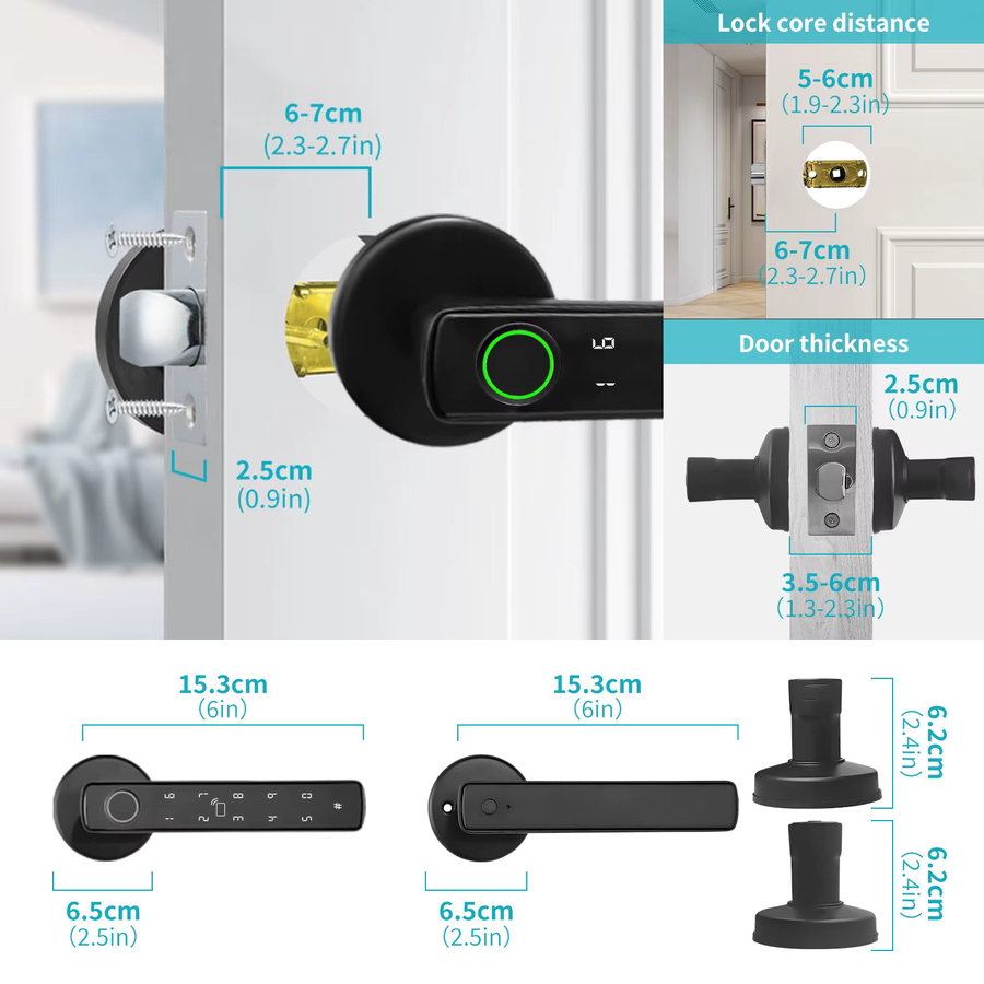 Smartes elektronisches Türgriffschloss mit Fingerabdruckerkennung und Tuya Smart Life App-Steuerung in Schwarz - Bild 6
