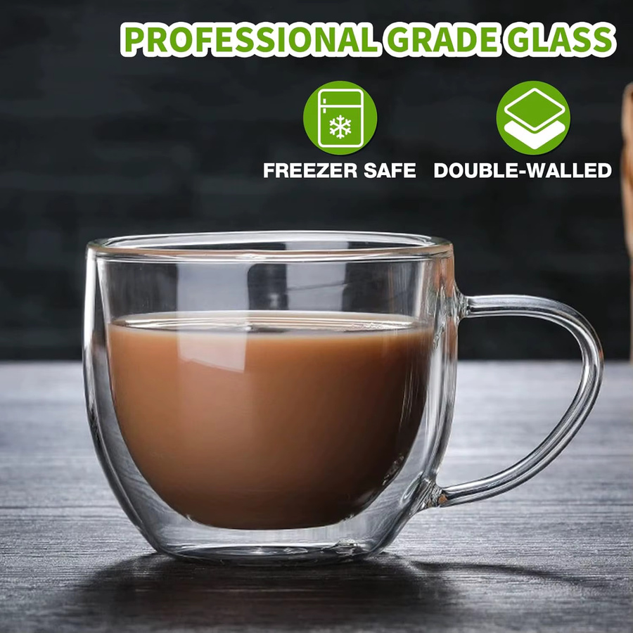 2er Set DHDH doppelwandige Kaffeetassen aus Borosilikatglas in Transparent, 250 ml pro Tasse - Bild 4