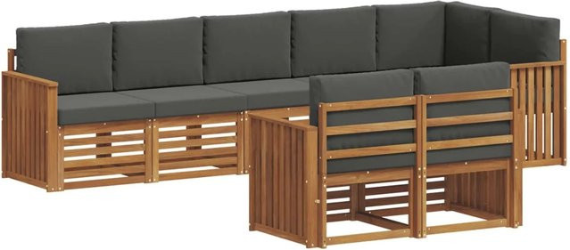 vidaXL Sofagarnitur 8-teilig L-Form aus Massivholz Akazie in Natur und Anthrazit mit Sitzkissen und Rückenpolstern - Bild 1