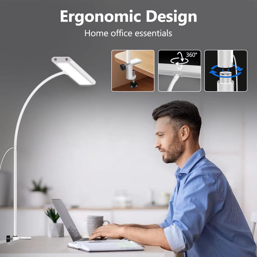 AMARYLLIS LED-Schreibtischlampe in Weiß mit stufenloser Dimmung und flexiblem Schwanenhals für Home Office und Büro - Bild 4