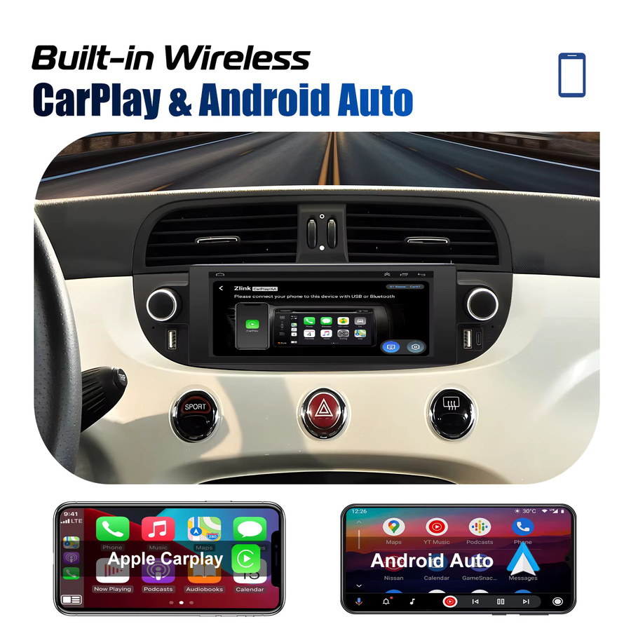 ESSGOO Android 15 Autoradio für Fiat 500 Abarth 2007-2015 mit 6,86 Zoll Display, 4+64G, Bluetooth, Wireless CarPlay, GPS, WiFi und Dual USB in Schwarz - Bild 5