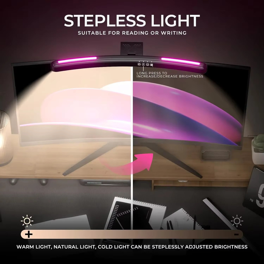 Gebogene Monitor Licht Bar mit RGB Hintergrundbeleuchtung und Touch-Steuerung in Schwarz für Gaming und Auge-Pflege - Bild 5