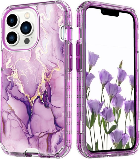 OTT Defender Armor Handyhülle mit Marmor-Muster für iPhone 17 Pro Max 16 15 14 13 in Lila mit militärischem Fallschutz - Bild 1