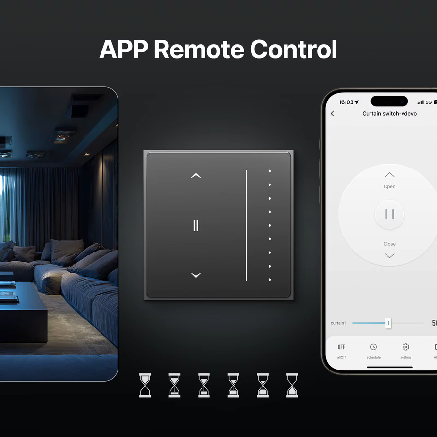 MOES Tuya Star Feather Series Zigbee Smart Vorhangschalter mit Blendschutz-Touchpanel und fließender Hintergrundbeleuchtung in Weiß, kompatibel mit Alexa und Google Home - Bild 3