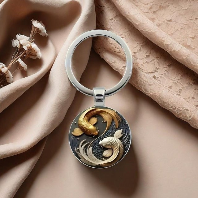 Velishy Schlüsselanhänger Yin Yang Koi, rundes Glas - Bild 1