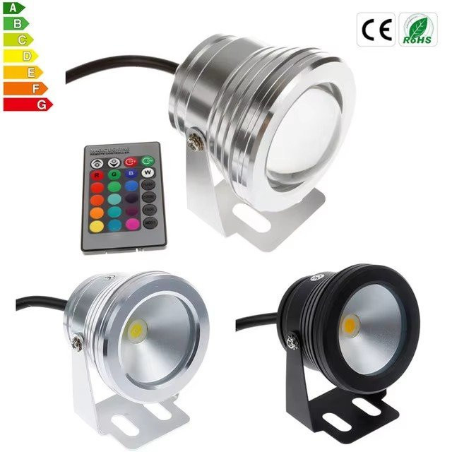 Dimmbare RGB LED Unterwasserlampe mit 16 Farben, 10 W, 12 V, 1000 LM, IP67 wasserdicht, Multicolour Aluminium Gehäuse für Pool und Brunnen - Bild 1