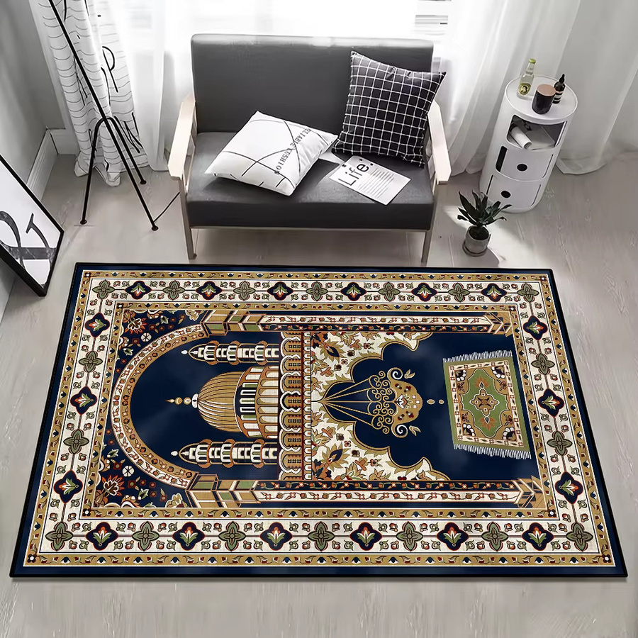 Handgefertigter, rutschfester Teppich mit orientalischem islamischem Muster in Blau für Wohnzimmer, Küche oder Schlafzimmer - Bild 3