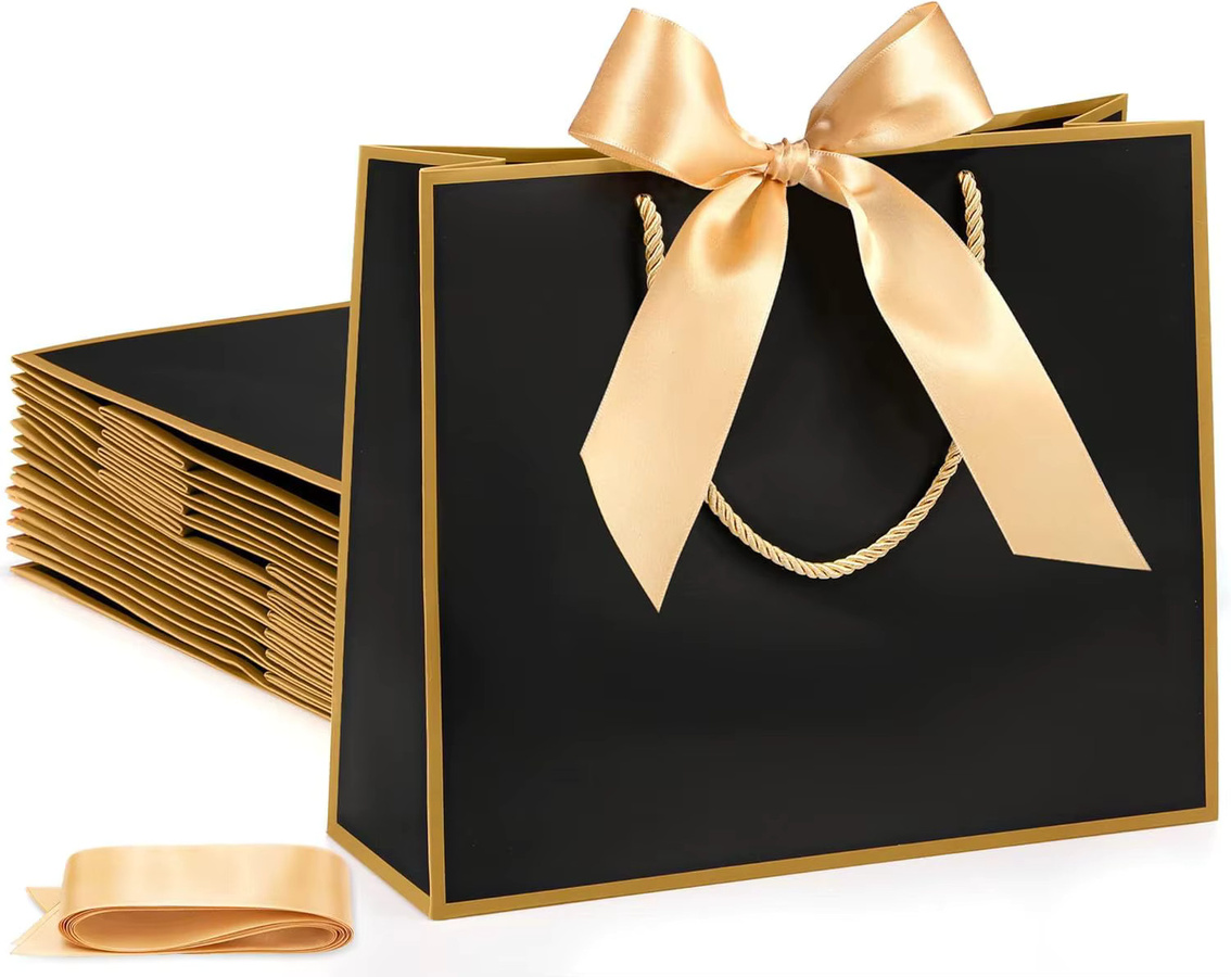 Elegante Geschenktasche aus Papier in Schwarz-Gold für Frauen und Mädchen - Bild 2