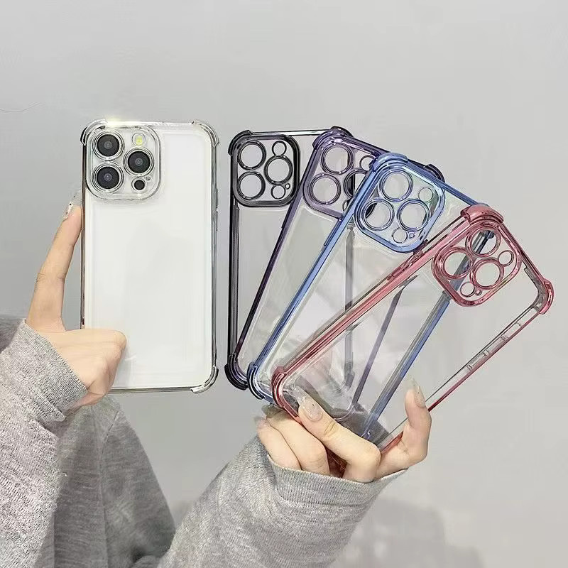 Transparente Softcase-Hülle mit plattiertem Rand für Motorola Moto G-Serie und Edge, Farbe: Transparent/Lila - Bild 2