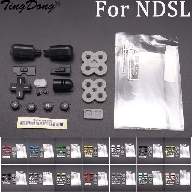 TingDong Ersatzteil-Set für Nintendo DS Lite NDSL: Leitfähige Gummipads und Schutzfolie für A B X Y L R D-Pad in Schwarz - Bild 1