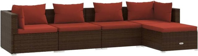 vidaXL 5-tlg Garten-Lounge-Set in L-Form aus braunem PE-Rattan mit Polstern und Kissen - Bild 1