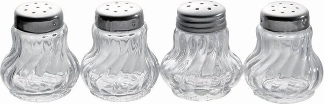 APS Ministreuer Salzstreuer aus Glas und Edelstahl, silber/transparent, 4er-Set, Durchmesser: 3,5 cm, Höhe: 4 cm - Bild 1