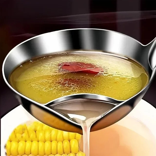 Edelstahl Öl-Trennlöffel in Silber als Fettseparator und Sieb für Suppe und Soße - Bild 1