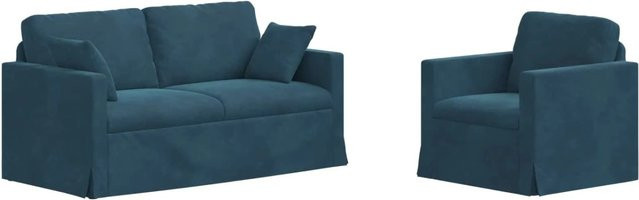 vidaXL Sofa 2-teilig in Blau aus Samt mit Metallrahmen, B/T/H: 158 x 78 x 80 cm - Bild 1