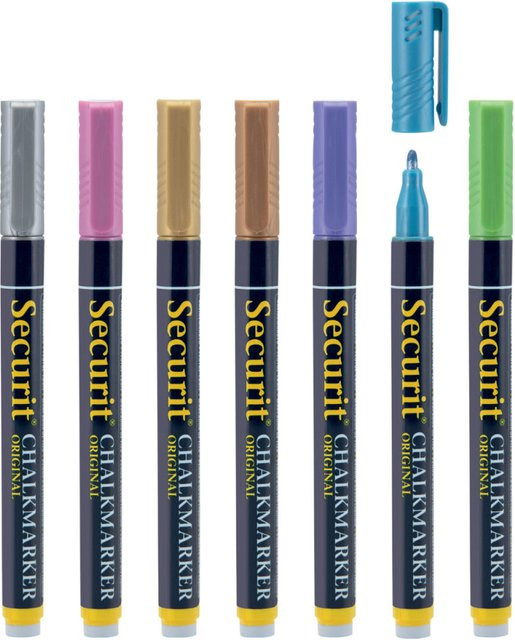 Securit 7er-Set Flüssigkreidemarker mehrfarbig mit Rundspitze 1-2mm in Grün, Blau, Violett, Pink, Bronze, Gold und Silber - Bild 1