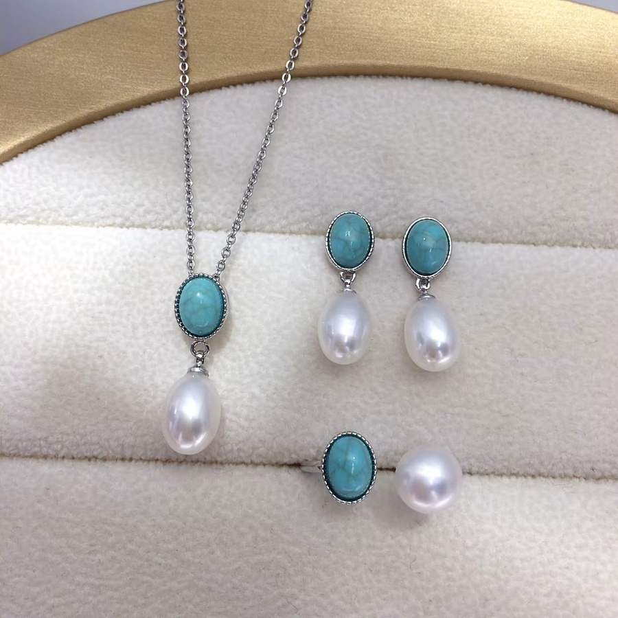 ZHBORUINI Schmuck-Set, Süßwasserperle, Reisform, Tröpfchenform, Unisex - Bild 2