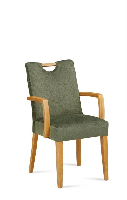 Polsterstuhl Mondo Belvano in Grün mit Armlehnen und Wildeiche-Gestell, B/T/H: 61,0 x 53,0 x 90,0 cm - Bild 1