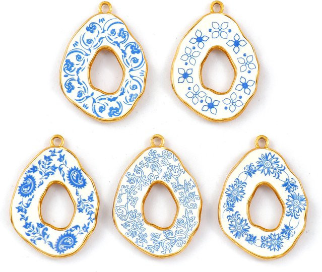 DoreenBeads Anhänger Edelstahl, 18 Karat vergoldet, Gold, blaue Tropfenblume, 3,5 cm x 2,5 cm - Bild 1