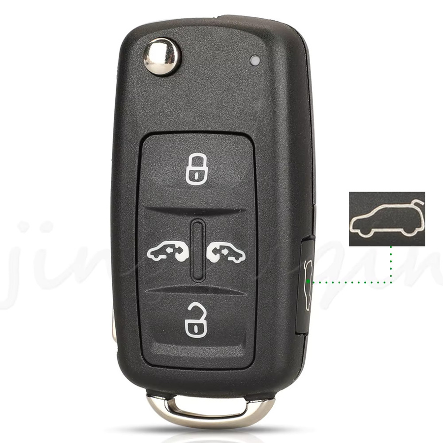 Jingyuqin Autofernbedienung mit 4 Tasten und ID48 Chip für Volkswagen Sharan Multivan Caravelle, Schwarz, 315/433MHz - Bild 2