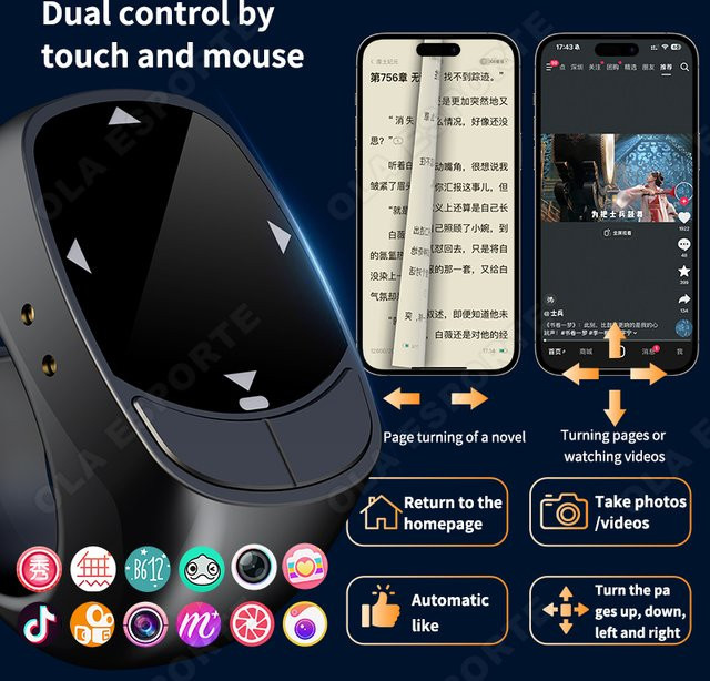 Ola Esporte Bluetooth Fernbedienung mit Touchscreen für iPad und iPhone in Schwarz zur Musiksteuerung und Videoaufnahme - Bild 1