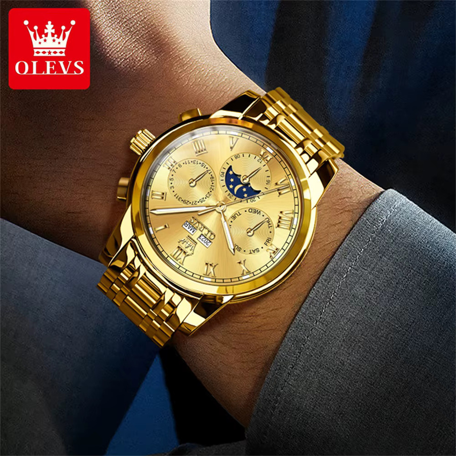 OLEVS Armbanduhr, Automatik, Edelstahl, Gold, Herren - Bild 4