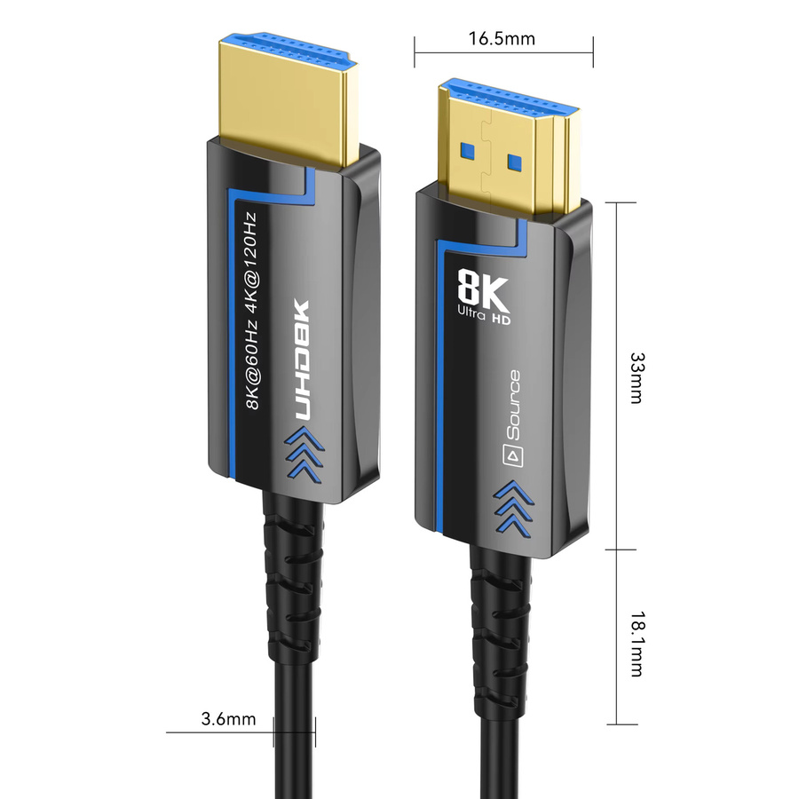 FDBOY HDMI 2.1 Glasfaserkabel in Schwarz für 8K@60Hz und 4K@120Hz mit 48Gbps Ultra High Speed für HDTV, Projektor und Computer - Bild 5