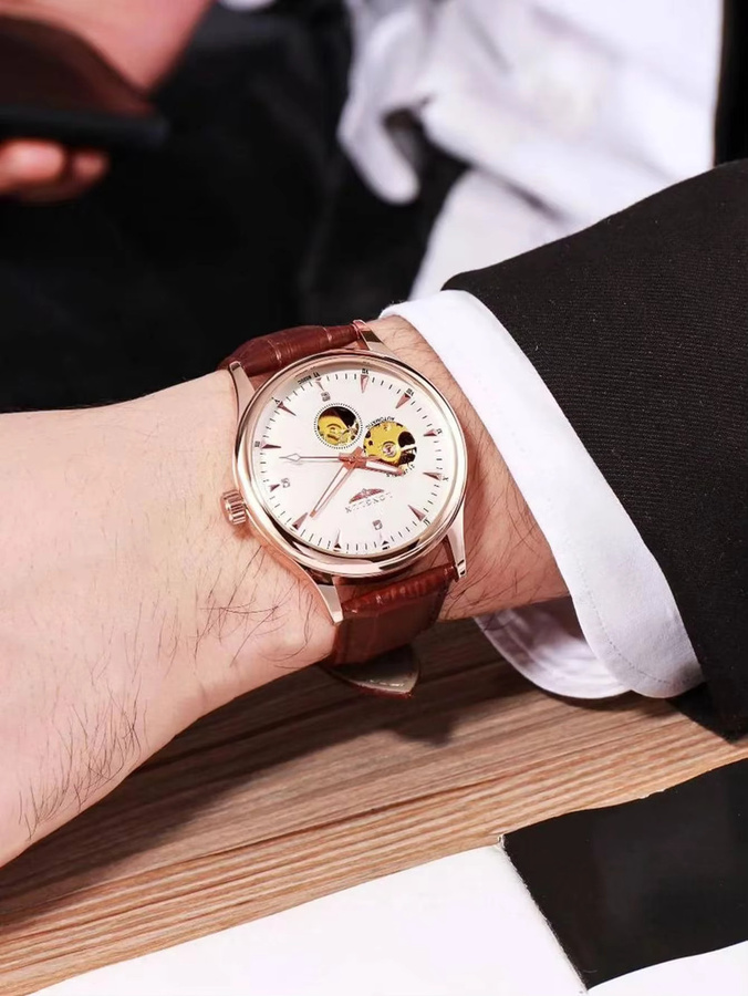 LONGLUX Armbanduhr Automatik, Weißgold, Leder, Herren - Bild 2