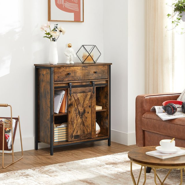 Vasagle Sideboard Kommode mit Schiebetür und Schublade in Braun-Schwarz, B/T/H: 70 x 30 x 80 cm - Bild 3