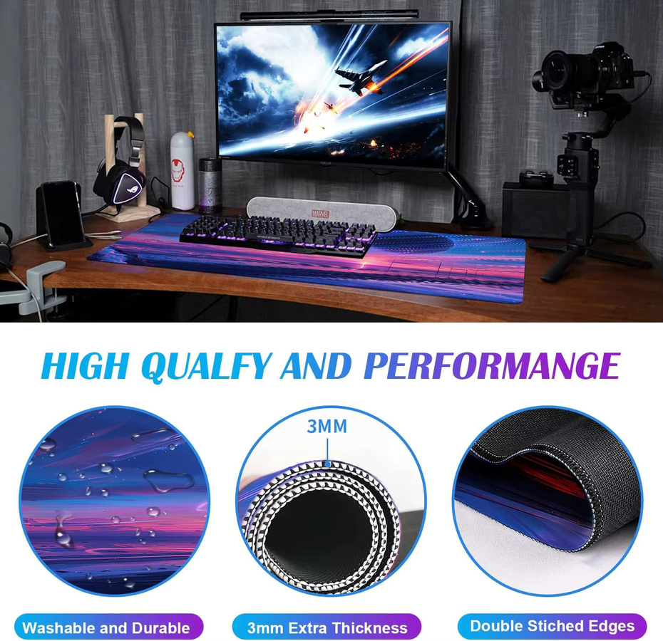 Anime Landschaft Mauspad mit Space Planet Design, XXL Gaming Schreibtischunterlage in Multicolour für Laptop und Tastatur - Bild 4