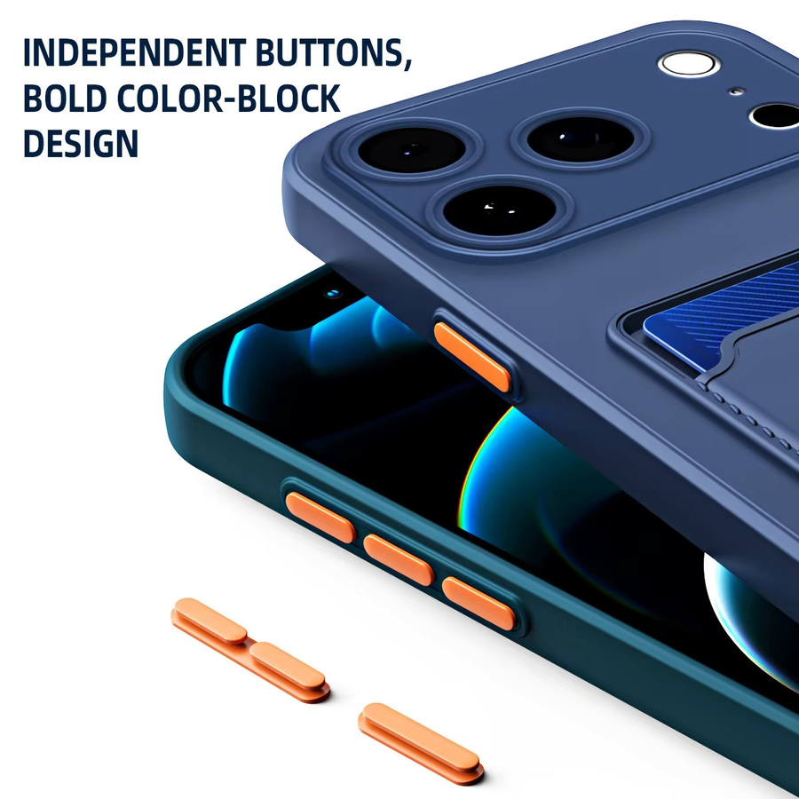 Stoßfeste Silikon-Handyhülle mit Kartenfach für Apple iPhone 11 bis 17 Pro Max in Beige und Blau - Bild 3