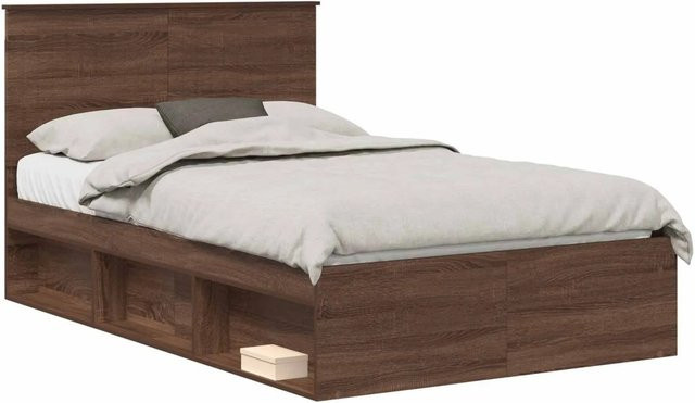 vidaXL Bettrahmen aus massivem Kiefernholz in Eiche Braun, B/T/H: 120 x 200 x 100 cm - Bild 1