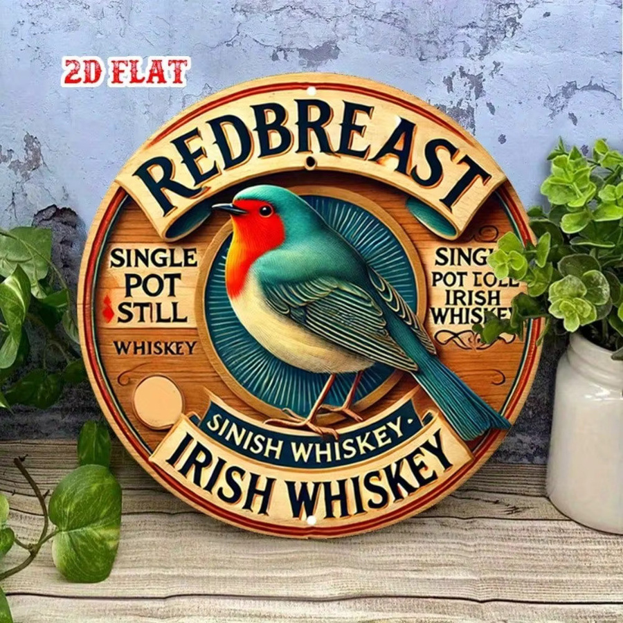 HELLOYOUNG Redbreast Vintage-Blechschild, rund, Wandkunst-Dekoration, Durchmesser: 20,3 cm, Mehrfarbig - Bild 3