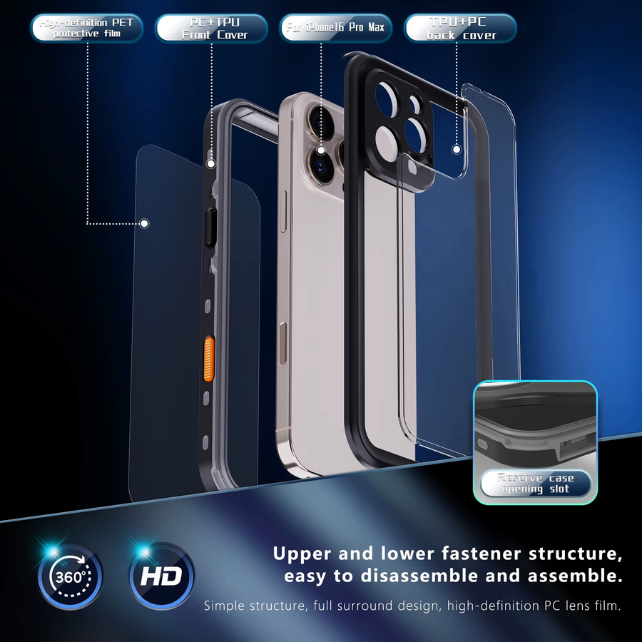 Shellbox Wasserdichte Handyhülle IP68 für iPhone 16 Pro Max, 15, 14, 13, 12, 11 in Schwarz, stoßfeste und staubdichte Ganzkörperhülle - Bild 6