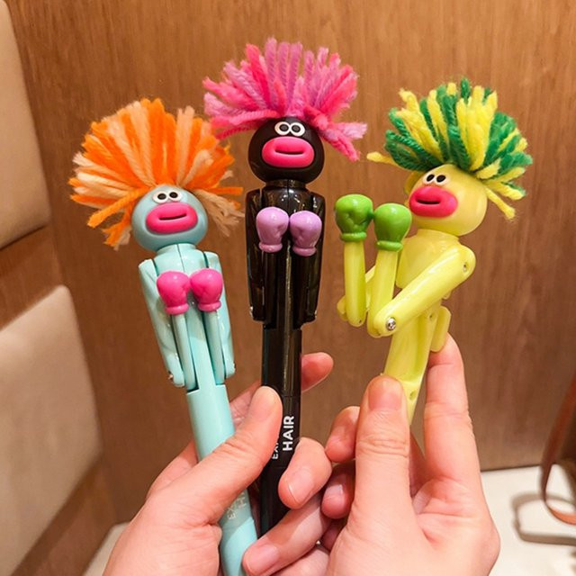 Haar-Boxer-Kugelschreiber: Kreativer Cartoon Gel-Stift mit interaktiver Box-Funktion für Studenten, Mehrfarbig - Bild 1