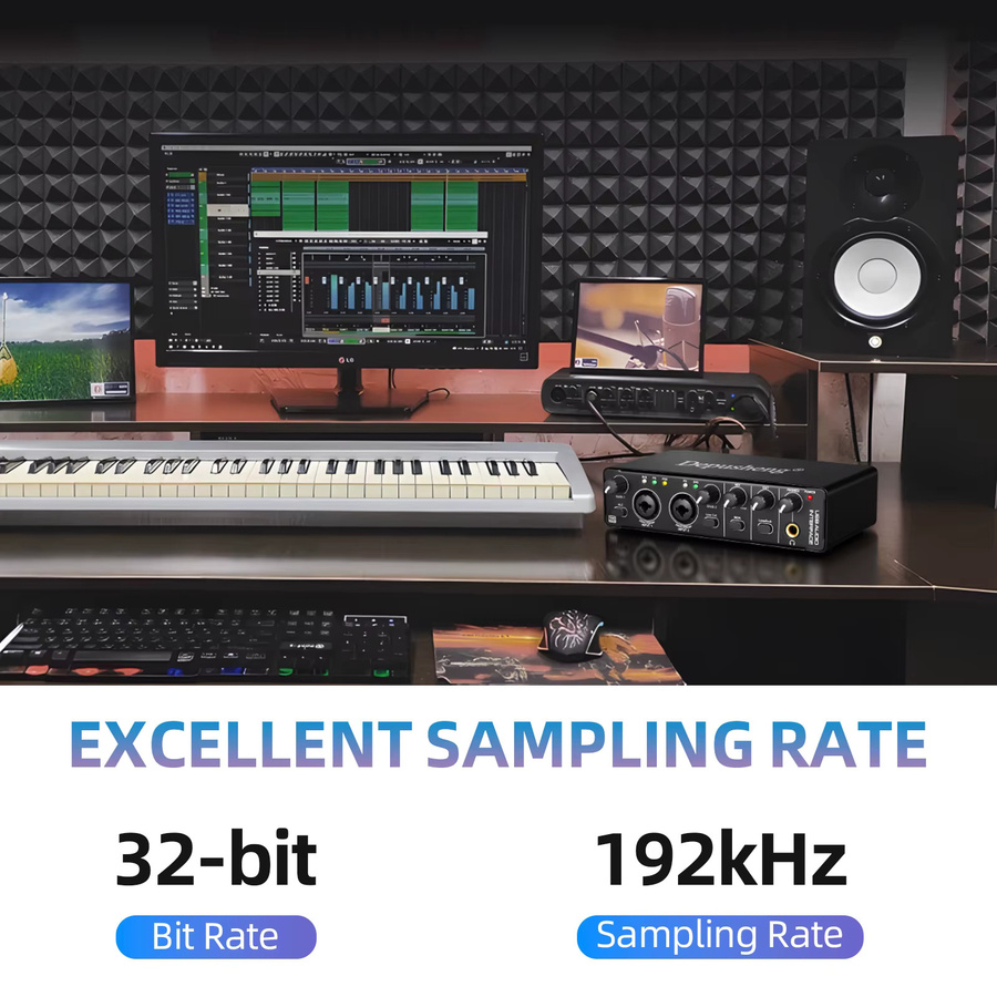 Depusheng MD32 Audio-Interface USB-C Professionelle Soundkarte in Schwarz für E-Gitarre, Live-Aufnahme und Studio-Gesang mit Monitoring - Bild 5