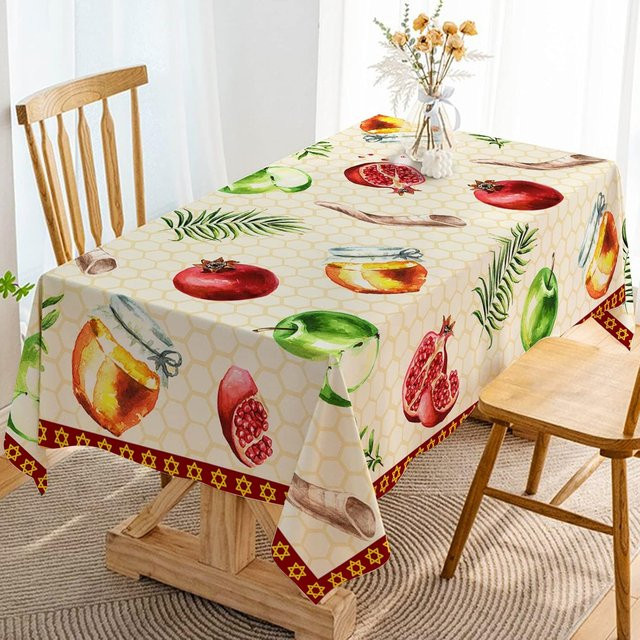 Wasserdichte Tischdecke Shana Tova von JMG Household Supplies für Rosch Haschana, beige, B/T: 90 x 140 cm - Bild 1