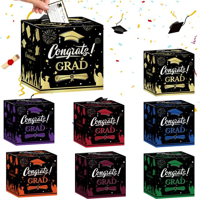WEIGAO Abschluss-Stimmbox für die Abschlussfeier 2025 in Schwarz und Gold mit Absolventenkarten-Box-Set - Bild 1