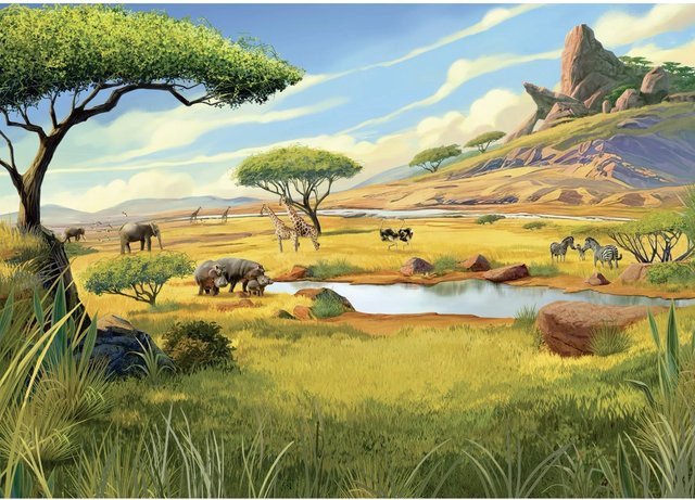 Komar Vlies Fototapete Disney The Lion King Savanna in Grün und Multicolour - Bild 1